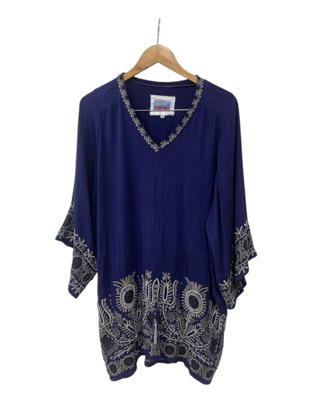 Johnny Was Biya Ostah Blue Embroidered Top XS